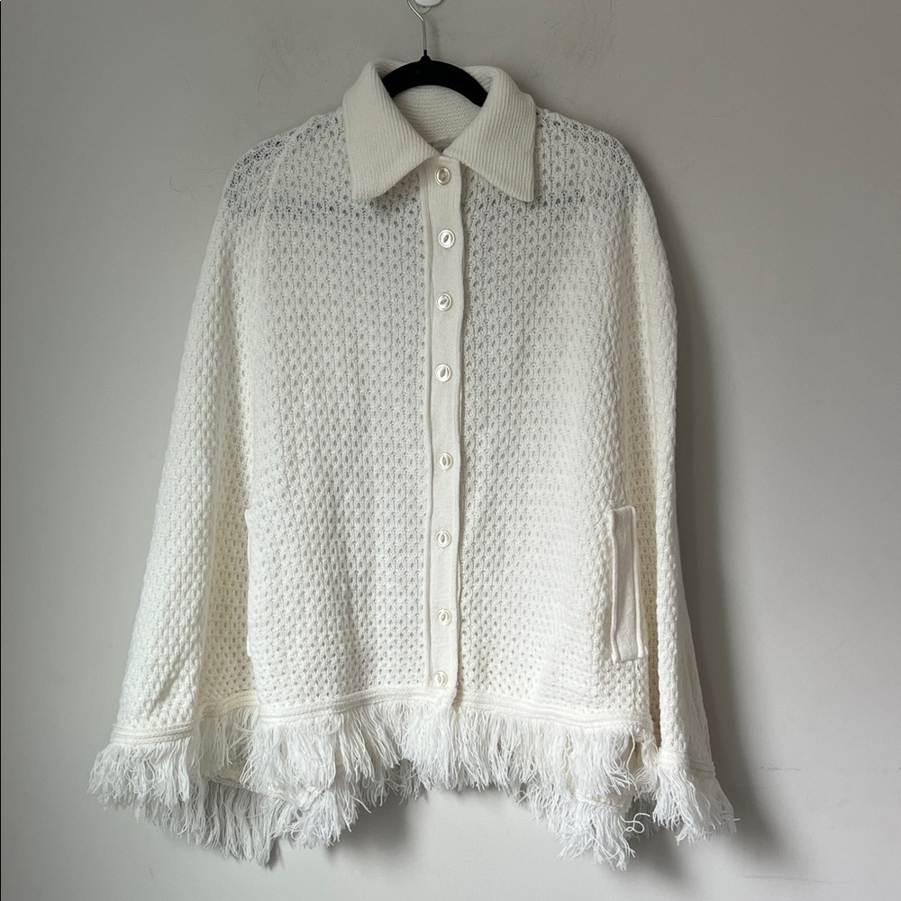 Vtg Wilshire Original Ivory Fringe Knit Cardigan Sweater Boho Chic Cottagecore!